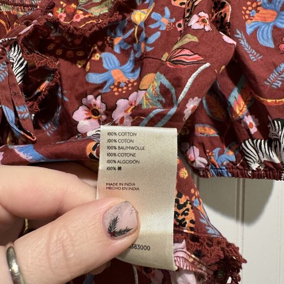 Anthropologie Maeve Floral Zebra Peasant Blouse Boho Size Small - Picture 7 of 9
